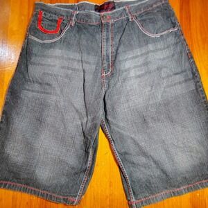 Evolution In Design Charcoal Denim Shorts 42 baggy embordered y2k hip hop skater